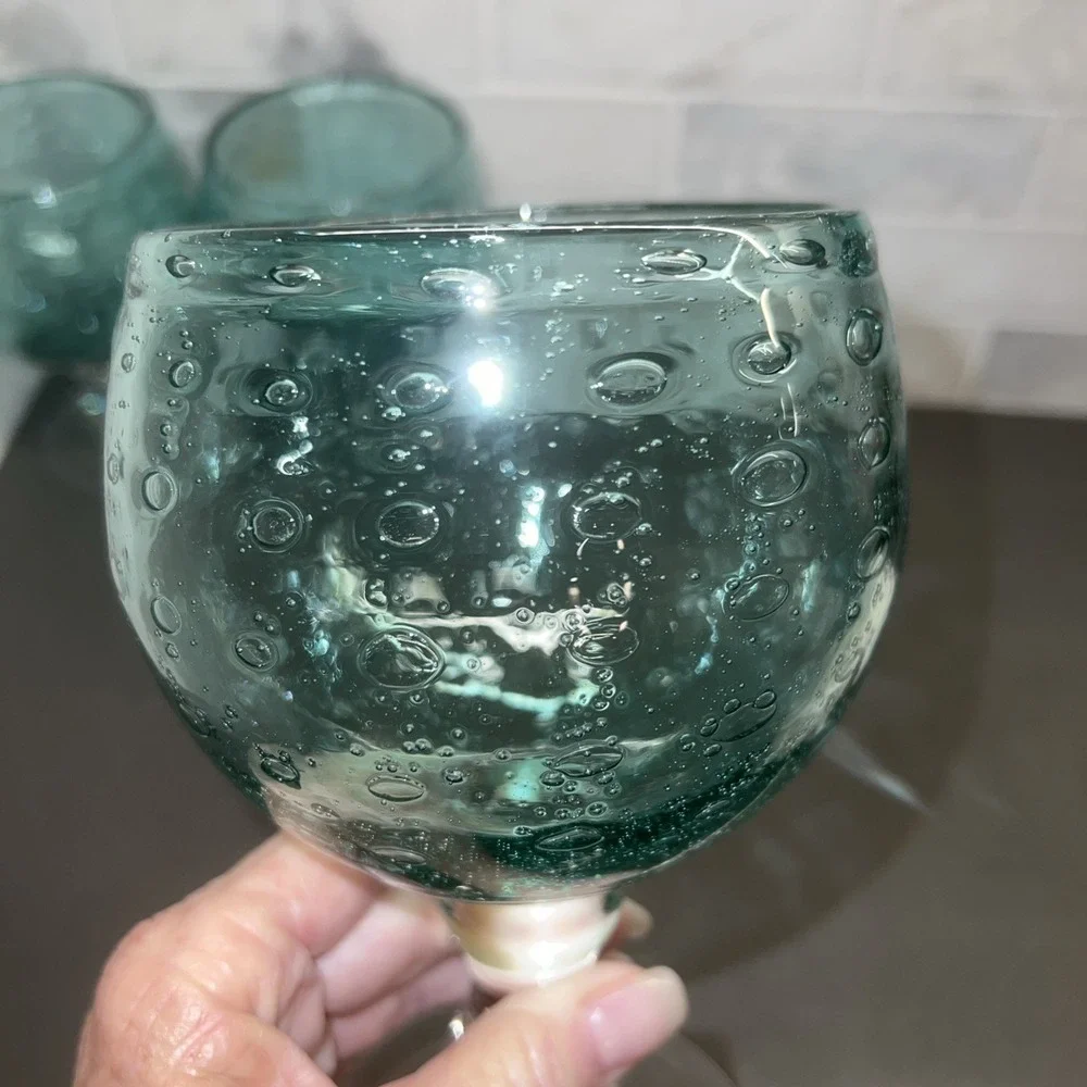 3 Blue Bubble Water Goblet By Home Studios, The Shoreline Collection